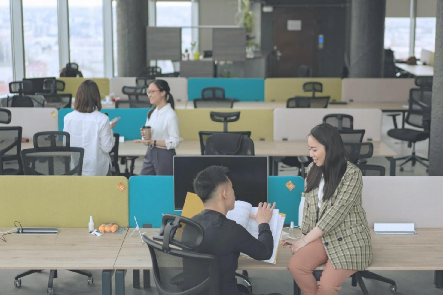 Students collaborating on database optimization project with multiple monitors